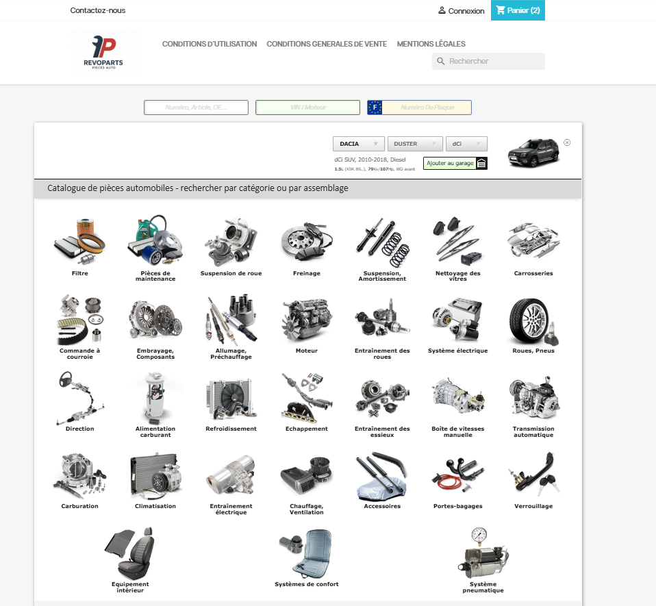 Aperçu Revoparts : pièces auto par immatriculation ou numéro VIN, références d’origine (OEM) et compatibilités